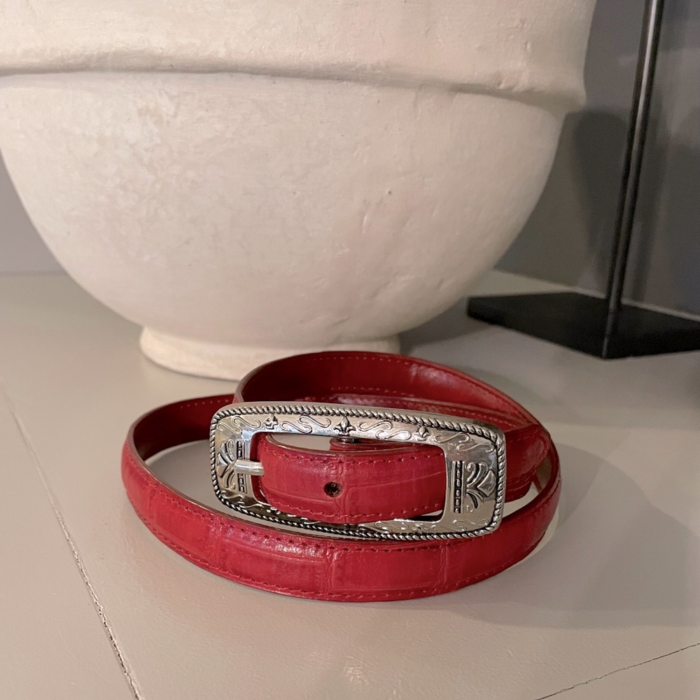 Brighton Genuine Leather Red Crocodile Western 3/4” Skinny Belt Size Small